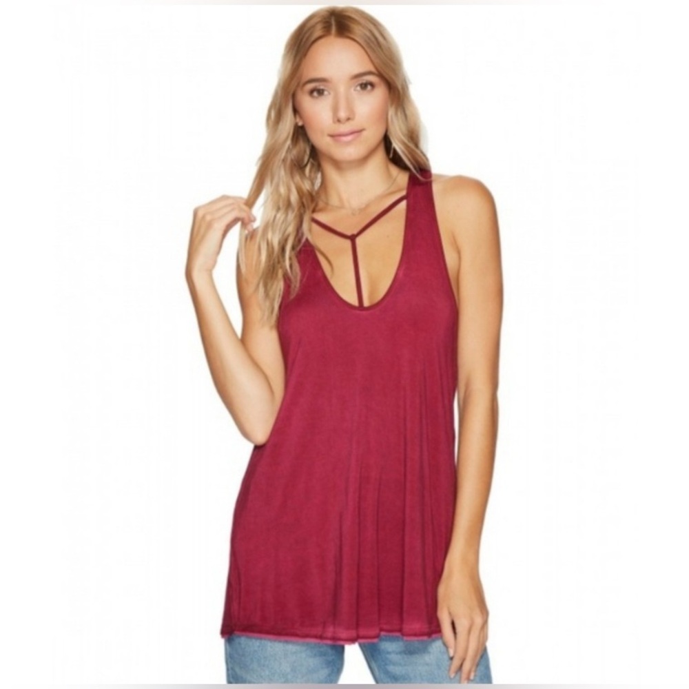 We The Free Amelia Raspberry Strappy Y-Neck Tank Top‎ M Boho Cottagecore Summer